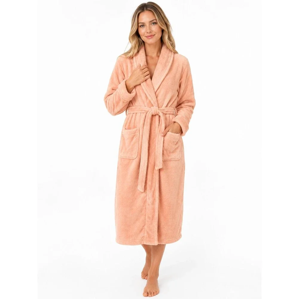 Pottery Barn Bath Robe Size Medium Plush Fleece Soft  Pockets Tie Women's